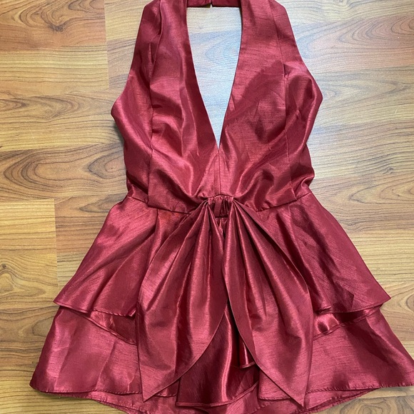 C/MEO Collective Red Methodical Playsuit ruffle halter festive Christmas event M - Picture 5 of 12